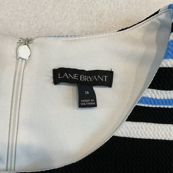 Lane Bryant Dress Womens 14 Blue White Stripes Pleats 3/4 Sleeves Knit - Picture 10 of 12